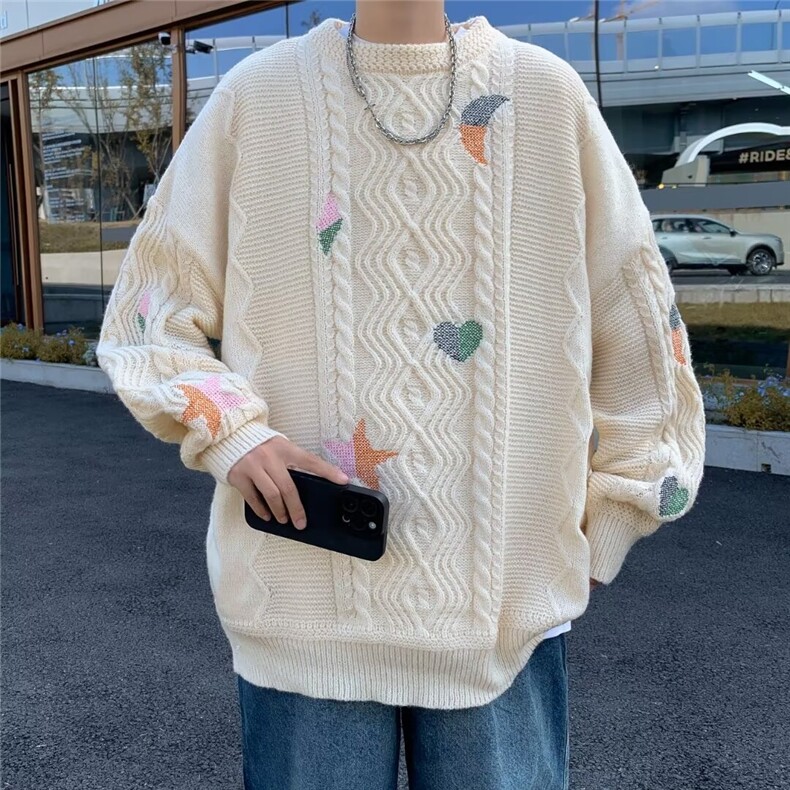 秋冬款潮牌美式高街复古印花毛衣男女宽松针织外套,男装针织衫/毛衣,星座716-2