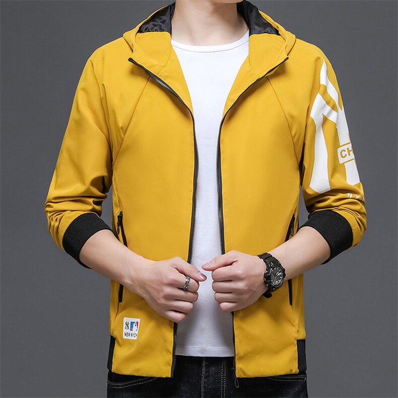 中青年男连帽夹克2023春季新款时尚休闲上衣爸爸印花拉链外套男图片