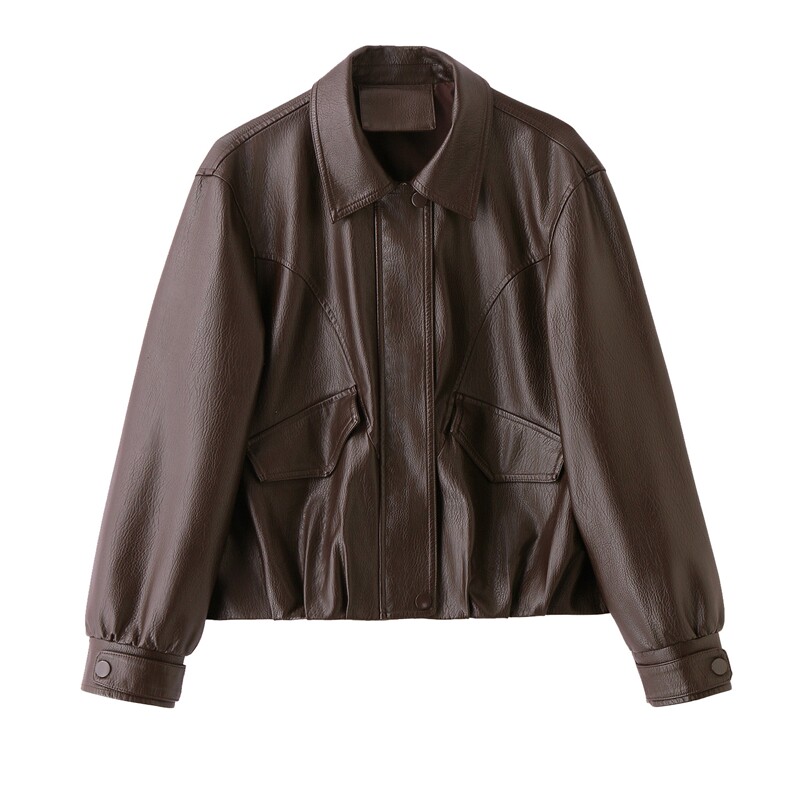 已出货春装新品小皮衣外套女翻领短款时尚百搭机车服小个子上衣,女装皮衣,吾爱衣