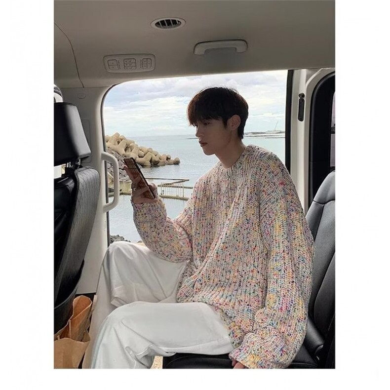 彩虹慵懒风软糯毛衣男高级感超好看情侣装针织衫秋季外套MY259,男装针织衫/毛衣,星座1116A（原606A-3）