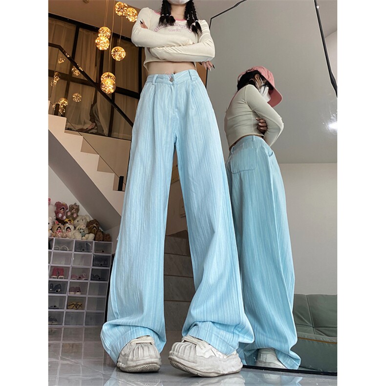 2023春秋女薄款竖条纹直筒宽松阔腿长款拖地运动休闲裤K00947-P65,男装休闲裤,星座308B-2