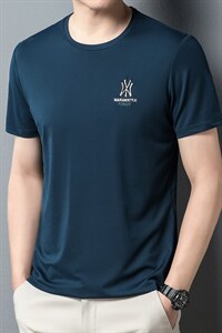 时尚短袖T恤男圆领绣标上衣夏季青年男士纯色百搭体恤衫夏装男装图片
