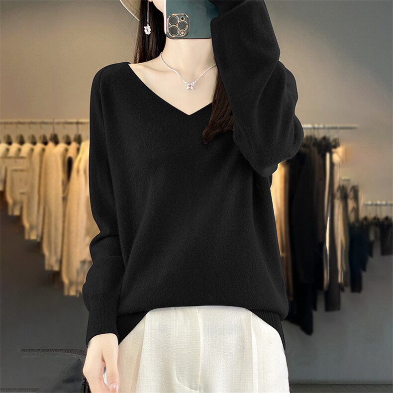 时尚百搭V领羊毛衫简约显瘦羊毛毛衣，女装羊毛衫，天佑贝依