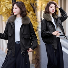 2025年冬季新款现货高品质加绒配毛领保暖皮衣外套（毛领可拆卸），女装皮衣，臻衣坊