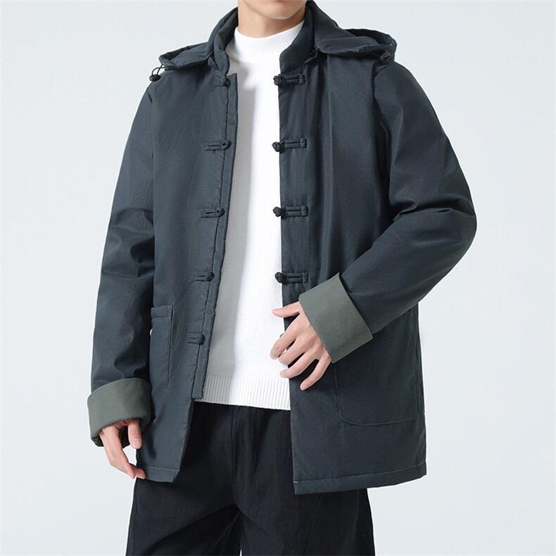 9399^冬季新款男装保暖可拆卸帽羽绒服风中长款唐装外套,男装羽绒服,钱塘777(原3023)