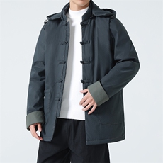 9399^冬季新款男装保暖可拆卸帽羽绒服风中长款唐装外套，男装羽绒服，钱塘777(原3023)
