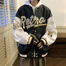 特批72控128秋款pu皮拼色男士棒球领刺绣外套机动皮夹克潮PJ222，男装夹克，电商B370