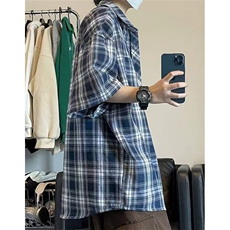 时尚美式复古格子衬衫男潮牌高街短袖衬衣少年百搭外套C123，男装T恤，星座1116A（原606A-3）