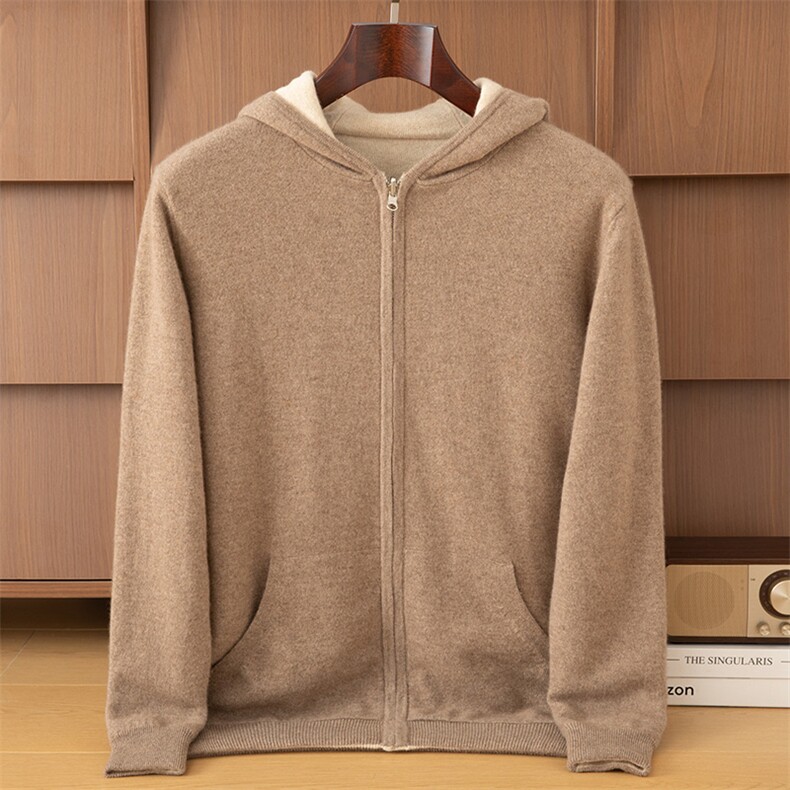 2025年秋季双面双穿加厚帽衫全无缝一面带兜，男装羊绒套衫，鼎坤羊绒