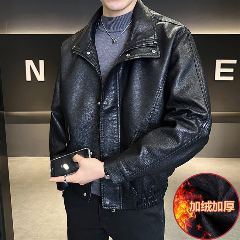 加绒加厚大货加绒皮夹克男装皮衣外套C317-J911-P175图片