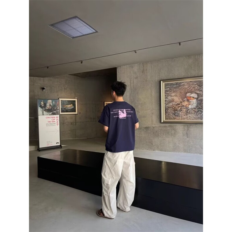 SLE夏季新款男日系百搭薄款弯刀打褶休闲裤宽松直筒阔腿裤子,男装休闲裤,四季星座505