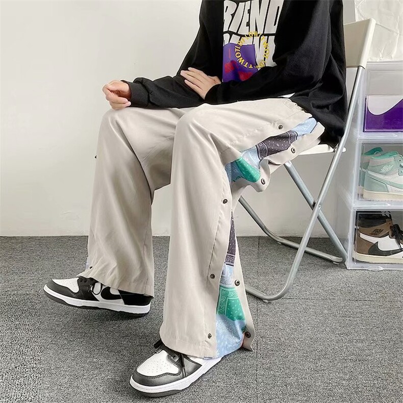 男士休闲裤高街ins潮牌坠感宽松阔腿裤拼接卫裤排扣运动裤B662P32,男装休闲裤,星座1116-2