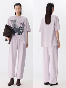 2025年秋季不连帽短袖圆领T恤女宽松猫咪印花图片