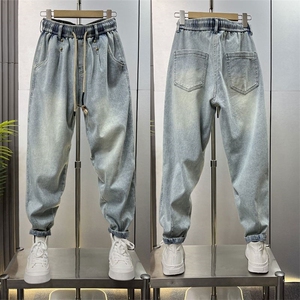 1506-1/KT10991/P51宽松小脚牛仔裤男士浅蓝色弹力柔软哈伦萝卜裤图片