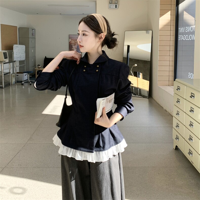 现货主推牛仔拼接压邹牛仔衬衣裙p125-k198,女装衬衫,丝露怡语