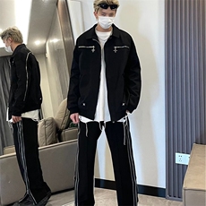 青春流行潮流潮外穿翻领拉链百搭纯色新款男夹克长袖春秋标准慵懒，男装夹克，星座1210-1