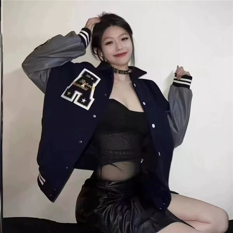 网络图高街学院风黑色藏青色棒球服外套春秋小众情侣夹克上衣,男装夹克,星座410-6（原星座1304-1）