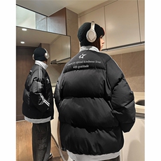 EQ350撞色织带印花面包服男女情侣装加厚棉衣外套2024新款，男装棉衣，电商C306-1