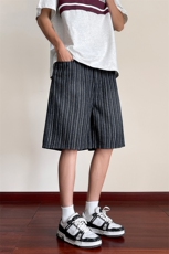 条纹牛仔短裤男夏季痞帅潮牌美式休闲宽松五分裤子-A2078TP38控68，男装牛仔裤，电商B241