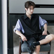 CP1239-P35设计感衬衫领短袖衬衫男款夏季薄款冰丝衬衣，男装T恤，电商B323A