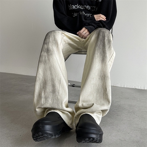 男士泼墨牛仔裤男2024新款秋季美式潮牌直筒阔腿裤子NZ117-P45图片