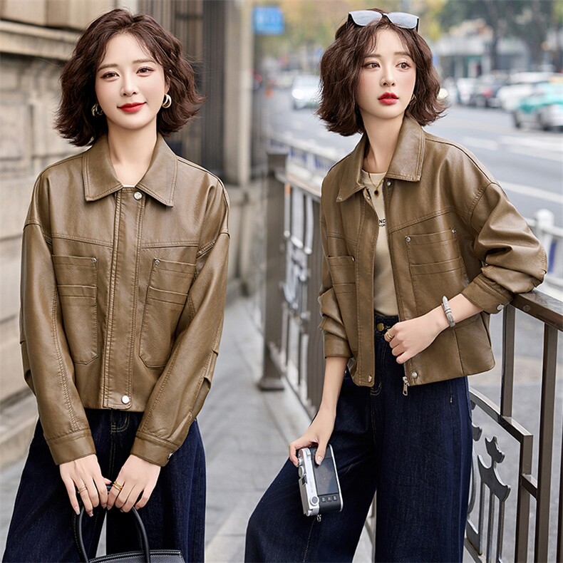 海宁皮衣女真皮短款2025春新款爆款时尚气质绵羊皮女士皮夹克外套,女装皮衣,臻衣坊