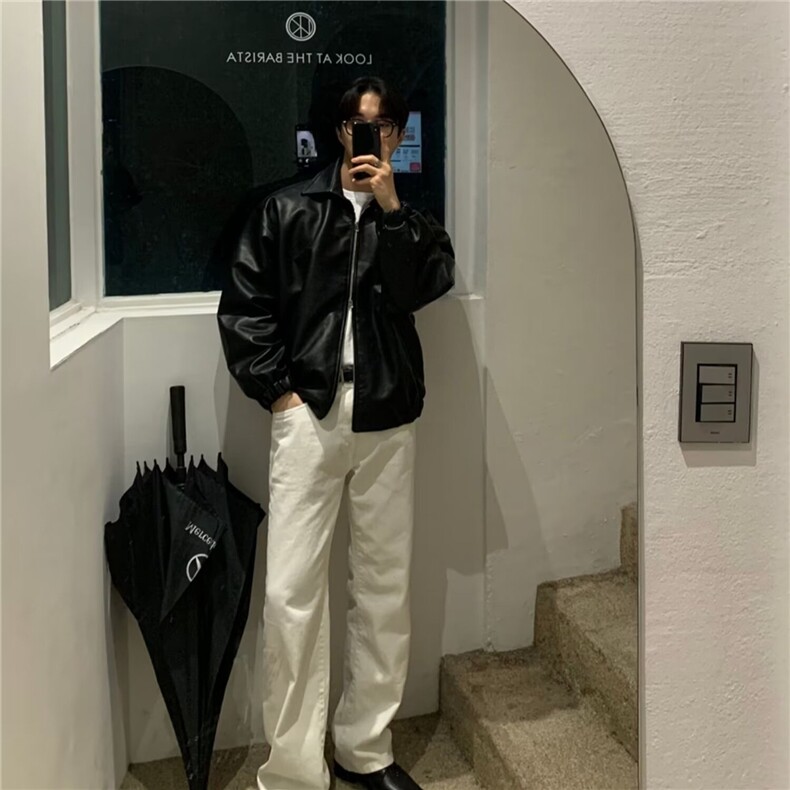 A128-P58美式复古高级感皮衣外套男士春秋季2025新款潮牌,男装皮衣,电商B323A