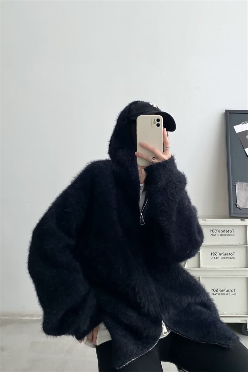 濮院针织衫水貂绒毛衣外套开衫慵懒风连帽针织马海毛上衣LF489P65,男装针织衫/毛衣,电商D256-2(原A064-2)