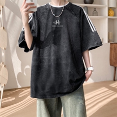 图案已注册夏季重磅复古休闲水洗短袖T恤男潮宽松打底衫S012/P35，男装T恤，电商B209