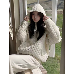 网图有货菱格连帽棉服男女冬季轻薄保暖棉衣外套上衣A1160-P80