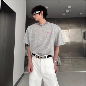 抖音得物供货210克现货宽松纯棉美式潮牌印花落肩袖纯棉T恤AT2145图片