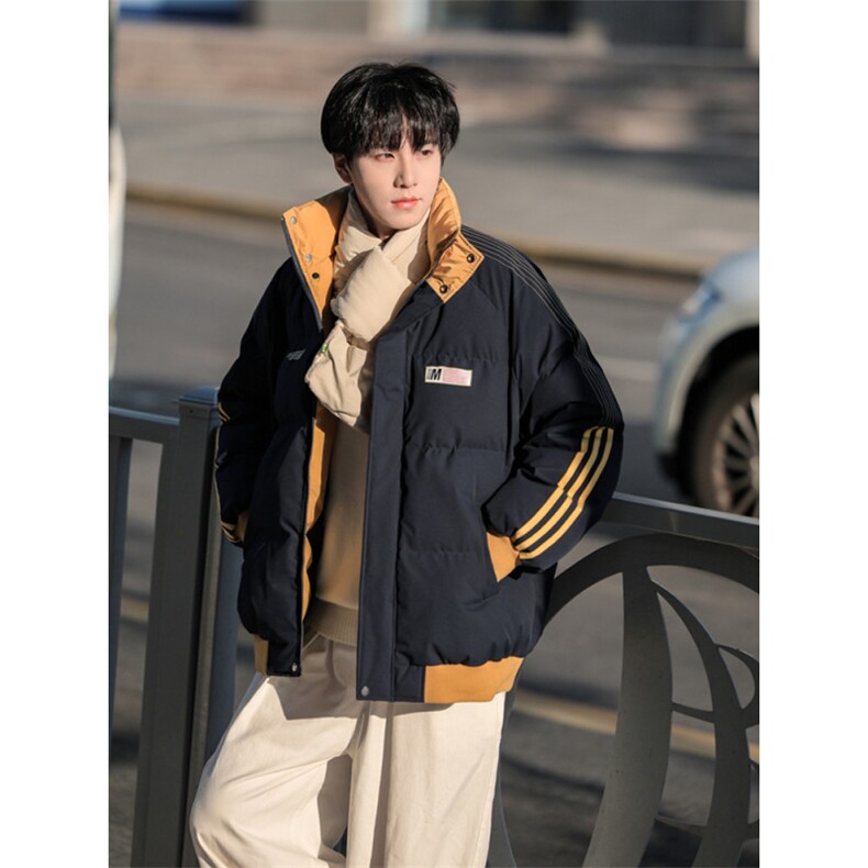秋冬运动条纹织带撞色棉服男秋冬宽松休闲百搭加厚棉衣P103X168,男装棉衣,星座803