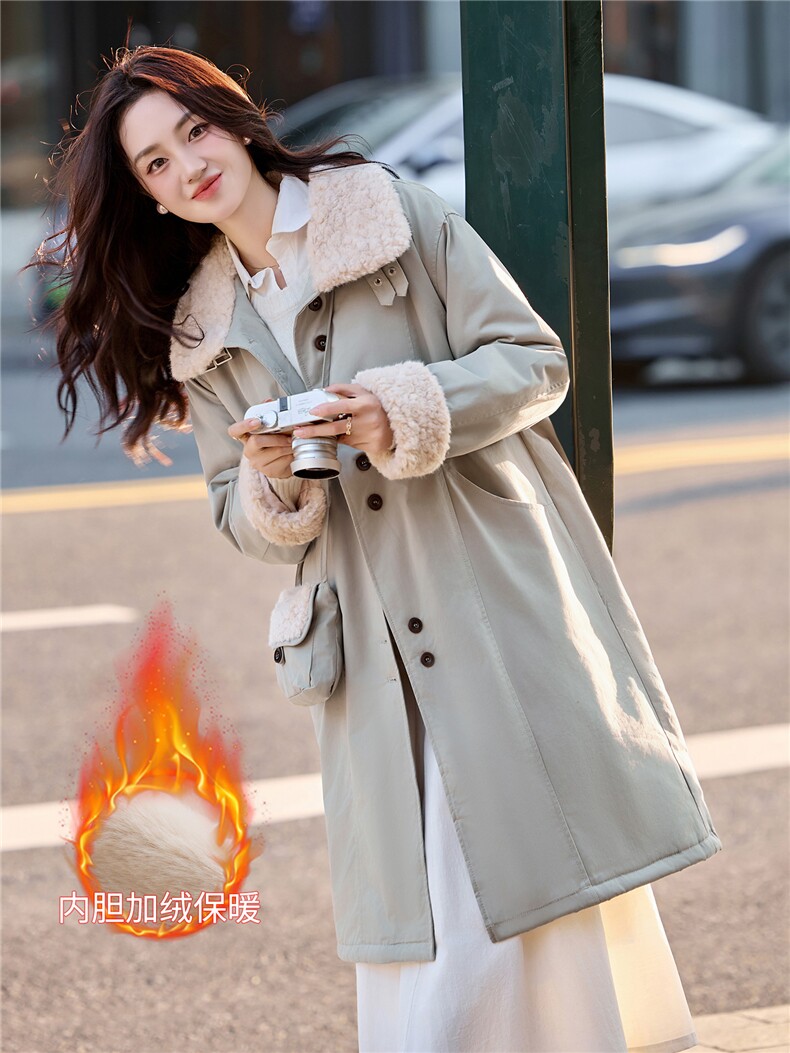 现货！现货！加绒加厚中长款棉服女2025冬季新款洋气减龄羊羔毛,女装棉衣/棉服,以桐