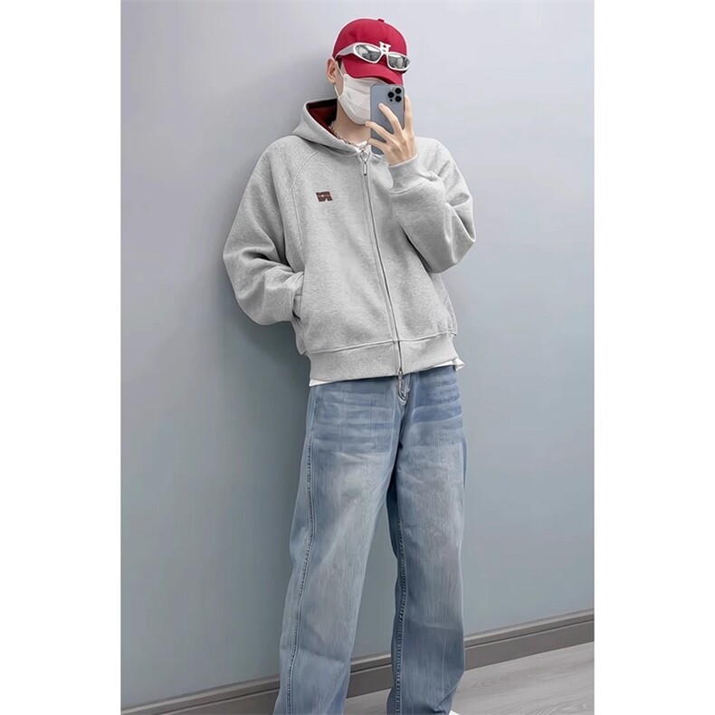 美式撞色刺绣连帽卫衣男女款潮双拉炼开衫外套休闲上衣WYD04P52,女装短外套,星座1013-5