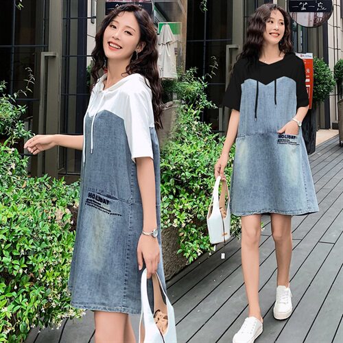 牛仔裙女2021夏装新款韩版夏装带帽卫衣连衣裙宽松显瘦小个子,女装连衣裙,瑶迪依秀
