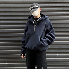 抖音得物二开美式重磅宽松结构拉链设计防风高领连帽卫衣外套W76，男装卫衣，电商A486