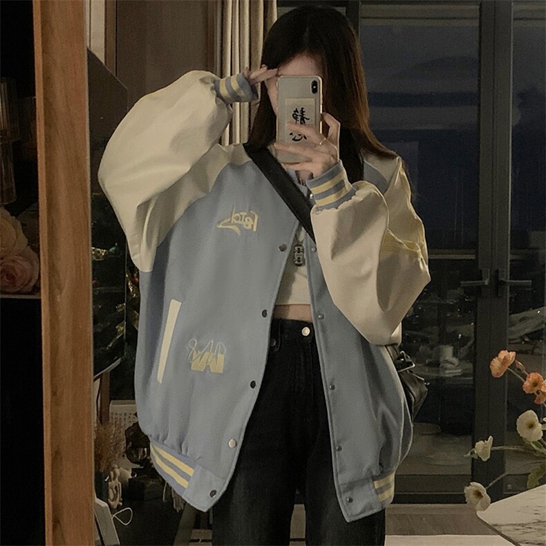 A329-P105 复古条纹撞色棒球服美式潮宽松春季新款外套夹克图片