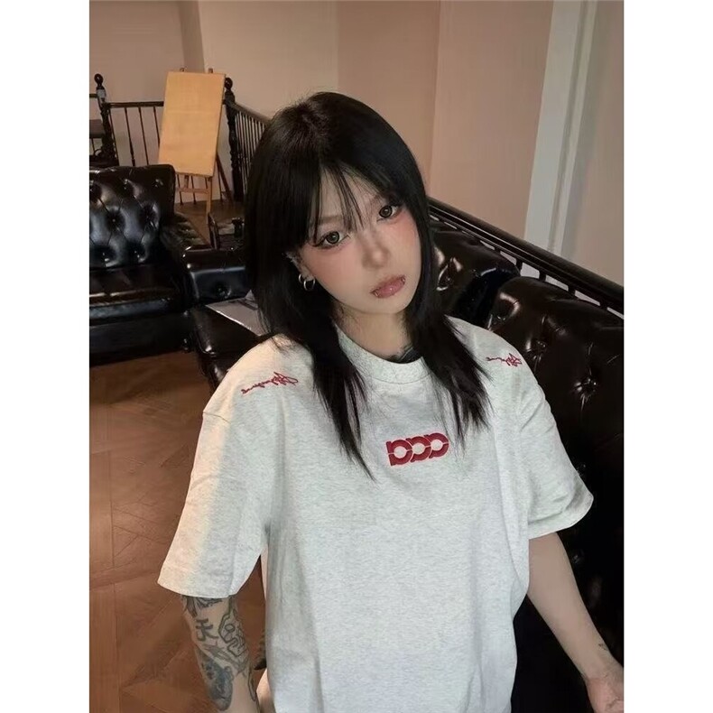 美式潮牌纯棉白灰色短袖T恤女2026新款夏季宽松小众半袖正肩上衣,男装T恤,星座506A