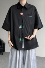 设计感重工花卉刺绣短袖衬衫高级大码美式痞帅衬衣外套DC5011/P45，男装衬衫，电商B238