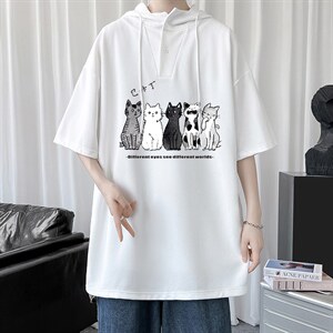 LD54100-P45 连帽短袖t恤男大码胖子带帽五分袖中袖图片
