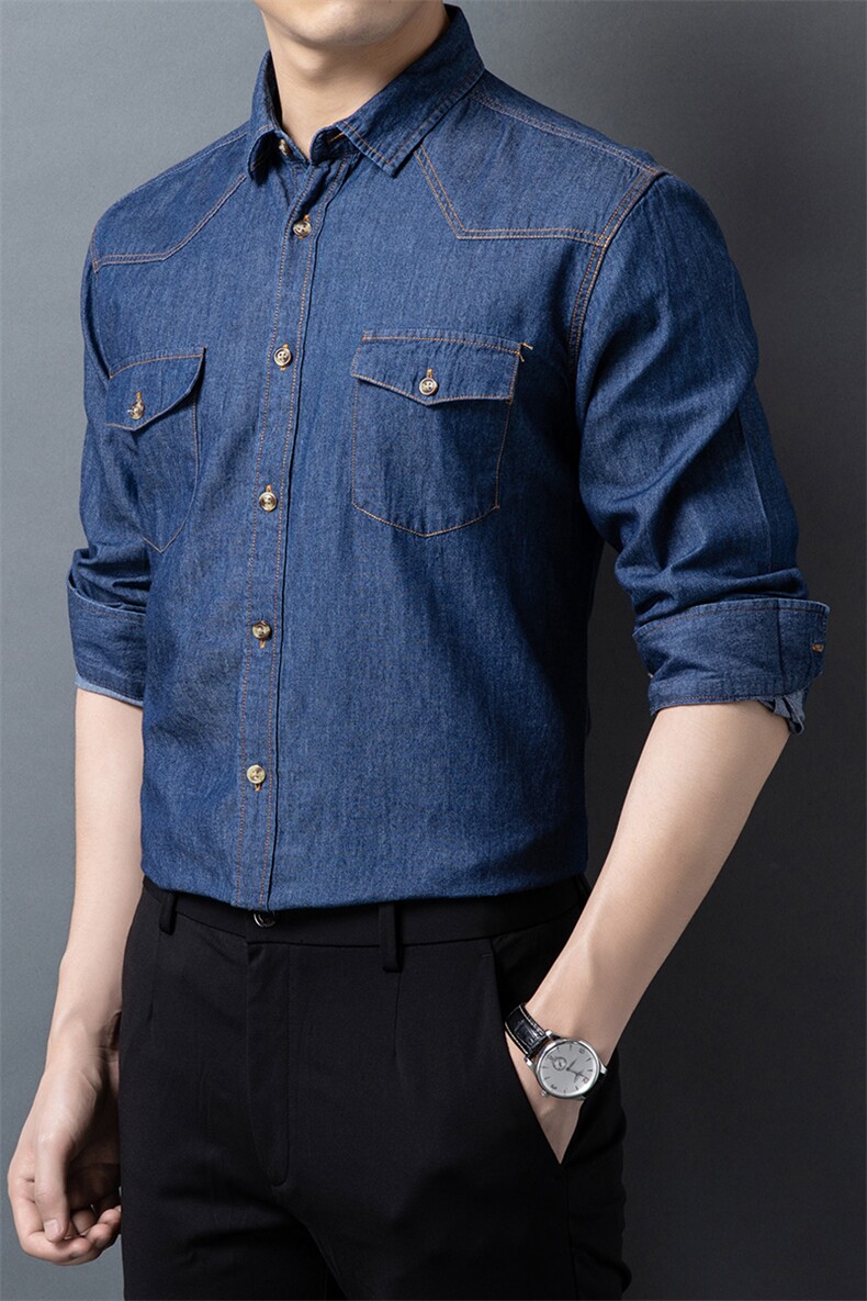H5637钱塘2020-1秋冬精品男士牛仔百分百纯棉衬衣舒适P57,男装衬衫,钱塘207-1