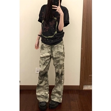 1506-1/K88271/P45美式高街拼接迷彩牛仔裤男宽松设计感微喇，男装牛仔裤，星座1506-1