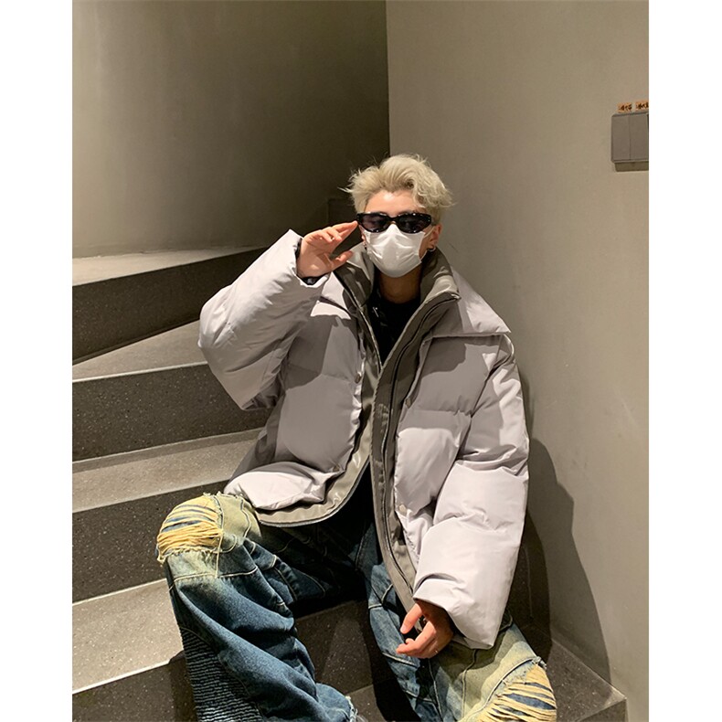 517A-8-Y80-P135现货冬季小众解构亮面设计感棉衣假两件棉服,男装棉衣,星座517A-8（原B282）