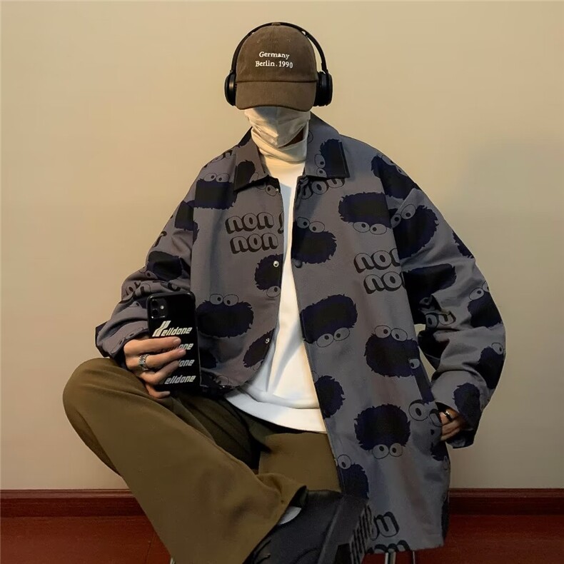 潮牌男装春秋季薄款夹克男士潮流上衣纯棉双层满印W977P40,男装夹克,星座1116-2