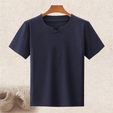 主推夏中老年风唐装亚麻爸爸装透气薄款短袖T恤男士大码，男装T恤，钱塘723