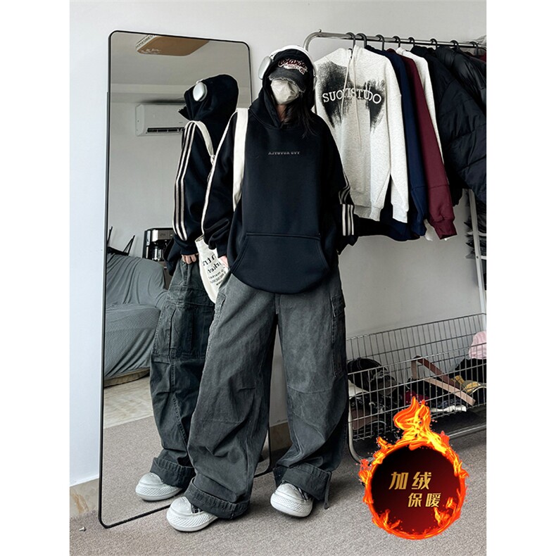抖音得物供货提供视频秋冬重磅美式宽松织带连帽卫衣0608,男装卫衣,电商A486