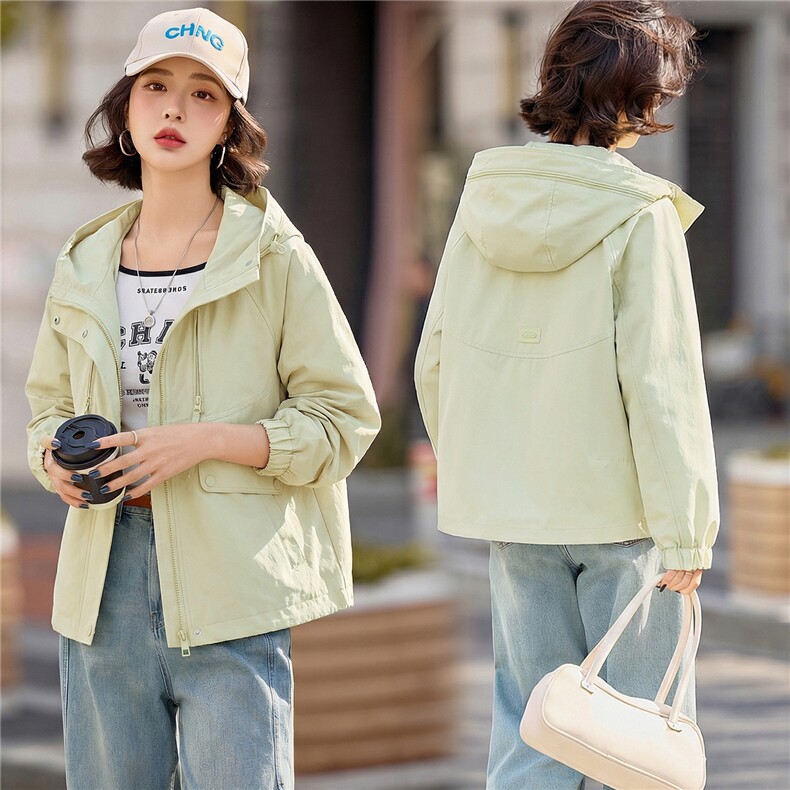 小个子短外套女2026年春季女士户外冲锋衣拉链短款连帽,女装短外套,悦祺