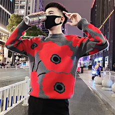 MY71/P88控118秋冬社会小伙复古提花大图案圆领套头毛衣男图首2，男装针织衫/毛衣，星座305B