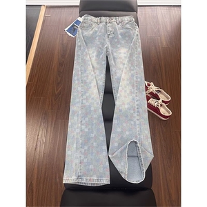 新款提花高街潮流设计感牛仔裤男宽松直筒水洗阔腿裤WLA1100-P48图片