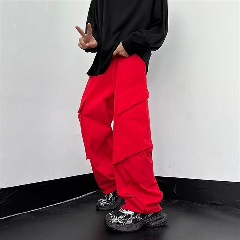 美式复古街头机能红色工装裤男女潮牌高街多口袋休闲裤SE65P33,男装休闲裤,星座1116-2